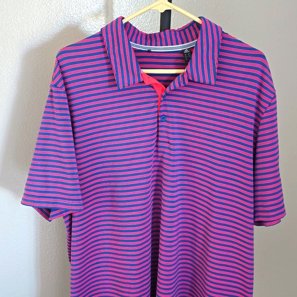 Adidas pink and blue striped collard shirt size xl